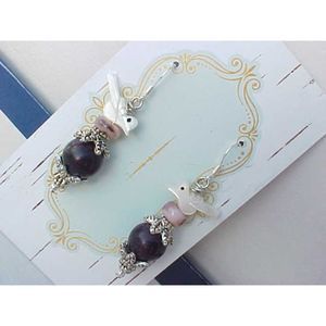 B2G1 MOP Shell Bird Fetish Earrings Handmade Genuine Pink Peruvian Opal Amethyst